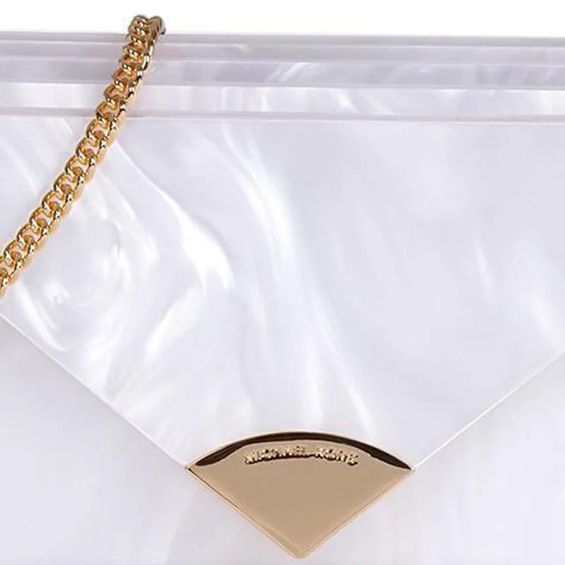 MICHAEL KORS Barbara Leather Detail Envelope Bag Shoulder Bag Crossbody Bag Small Size Women's White-4