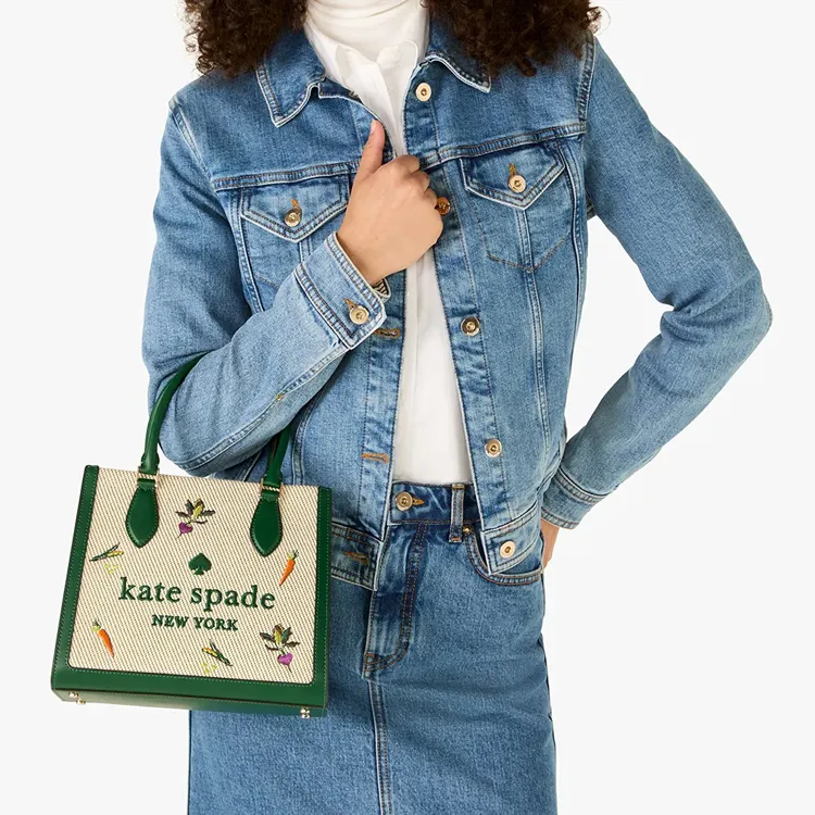 Kate Spade Embroidery Fabric Shoulder Bag, Crossbody Bag, Handbag Small Size Women's Green Multicolor-4