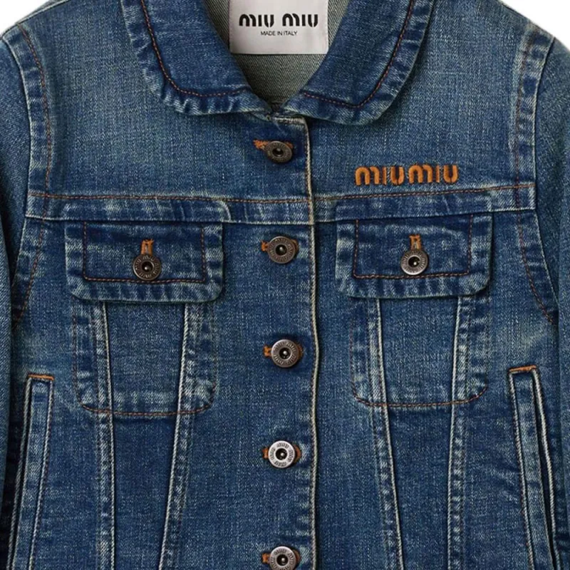 MIU MIU Cropped Stretch Denim Jacket 'Navy'-4