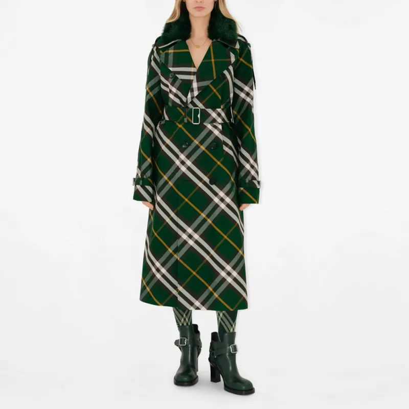 Burberry Checked Double Breasted Belted Trench Coat-2