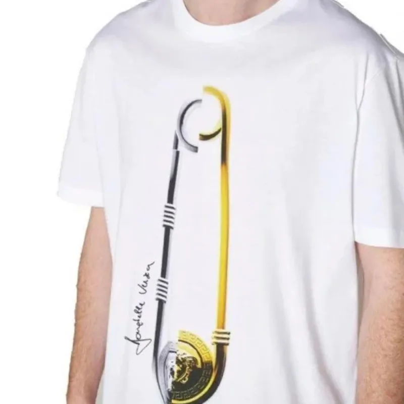 VERSACE SS23 Men Safety Pin Logo Printed Short Sleeve T-shirt White-4