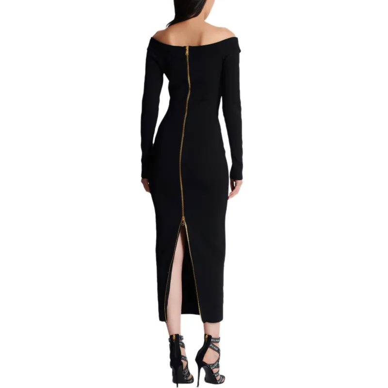BALMAIN Long Plain Knit Dress-4