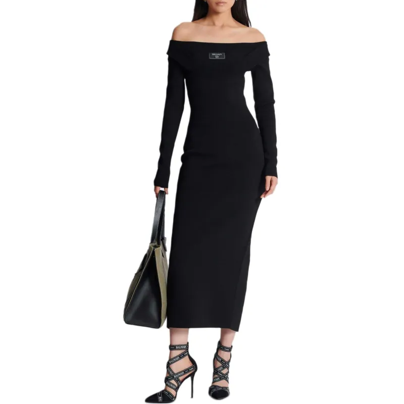 BALMAIN Long Plain Knit Dress-2