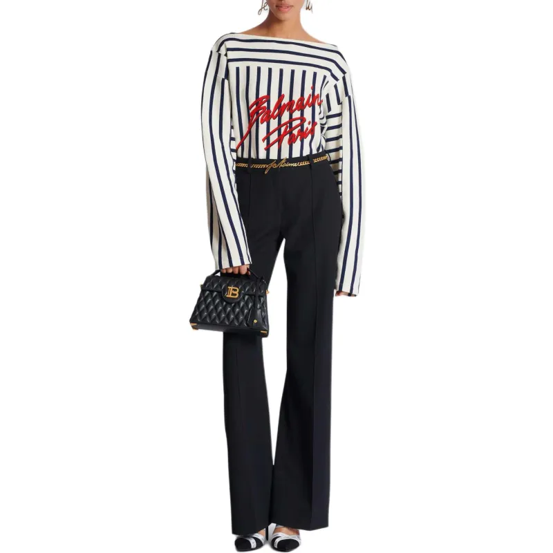 BALMAIN Striped Baseball Long Sleeved Top-3
