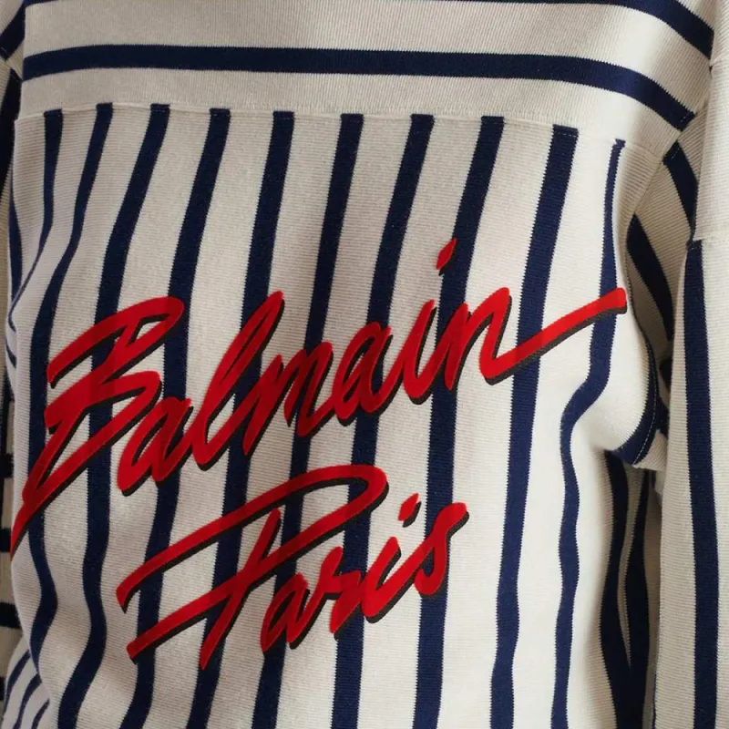 BALMAIN Striped Baseball Long Sleeved Top-5