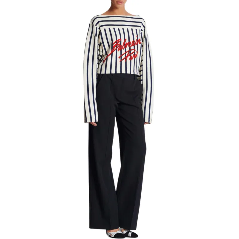 BALMAIN Striped Baseball Long Sleeved Top-2