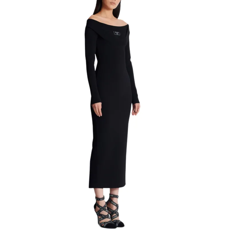 BALMAIN Long Plain Knit Dress-3