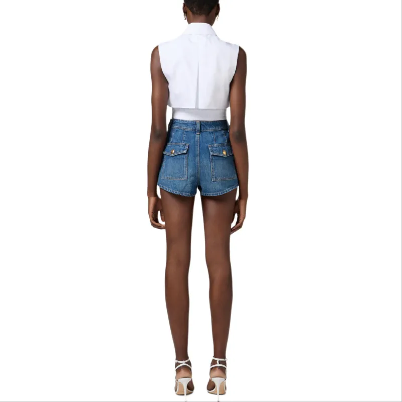 Elisabetta Franchi Visible Buttoned Denim Shorts-2