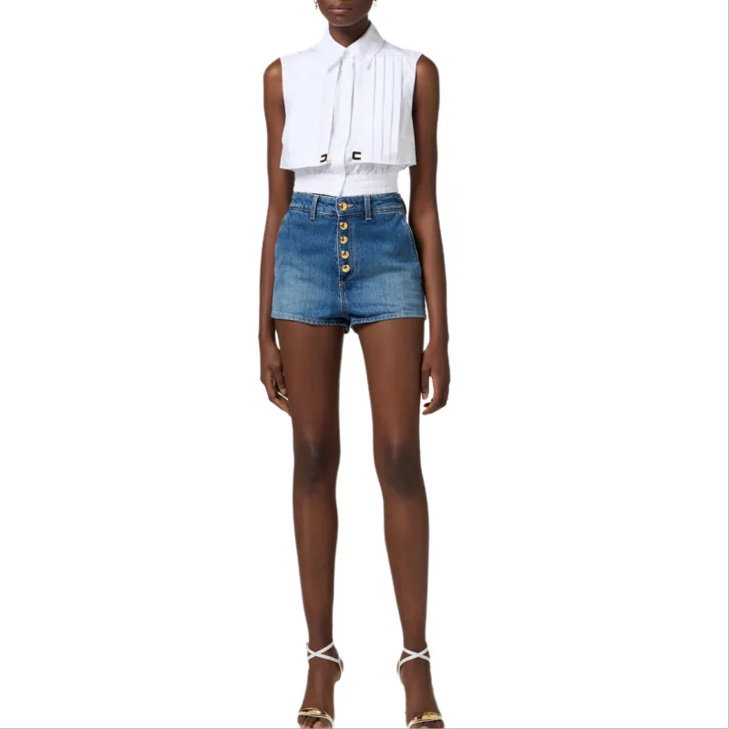 Elisabetta Franchi Visible Buttoned Denim Shorts-1