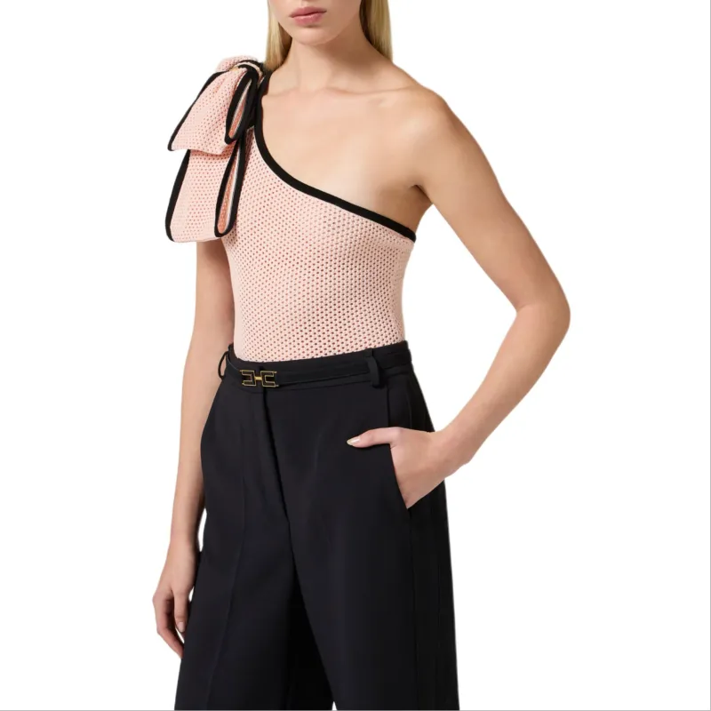 Elisabetta Franchi One shoulder Mesh Bodysuit-3