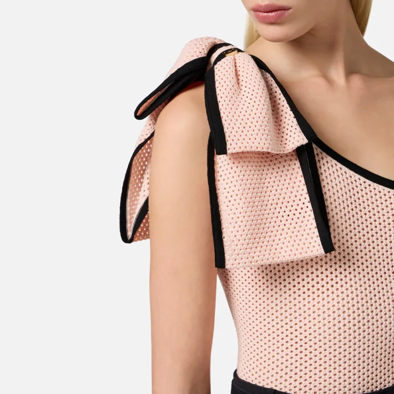 Elisabetta Franchi One shoulder Mesh Bodysuit-4