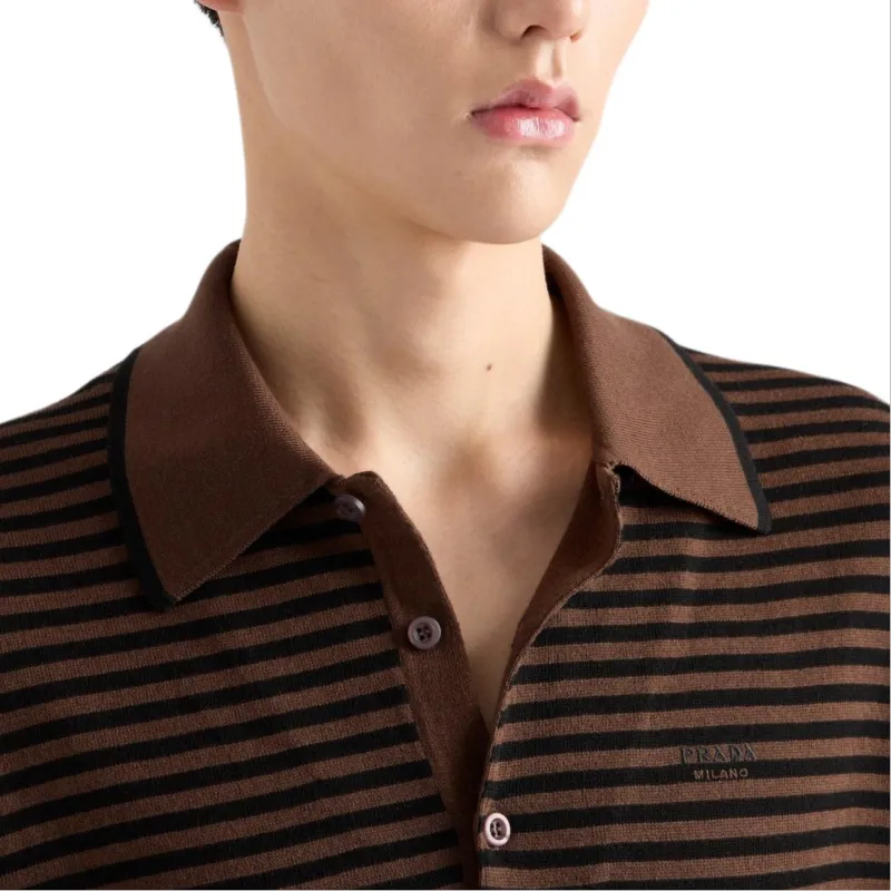 PRADA Striped Cotton Polo Shirt-5