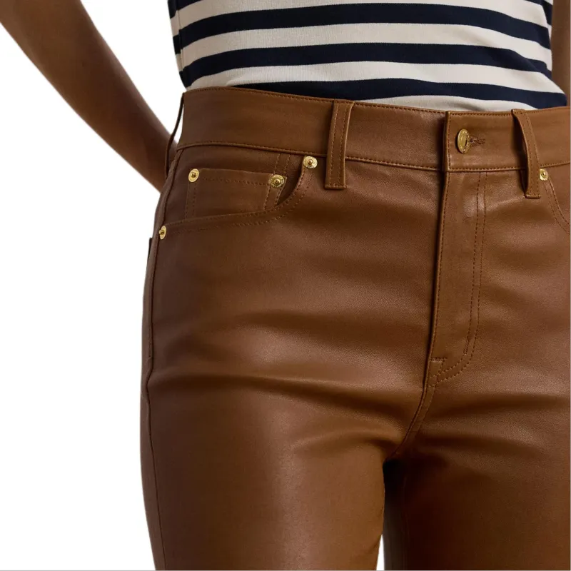 LAUREN RALPH LAUREN Leather Pants Women's Khaki-4