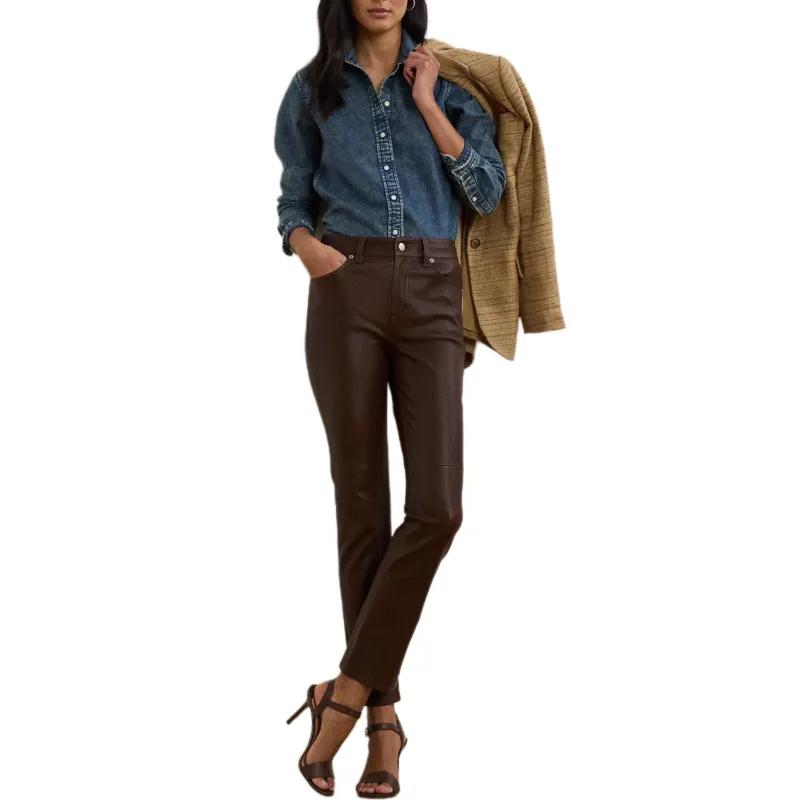 LAUREN RALPH LAUREN Leather Pants Women's Brown-1