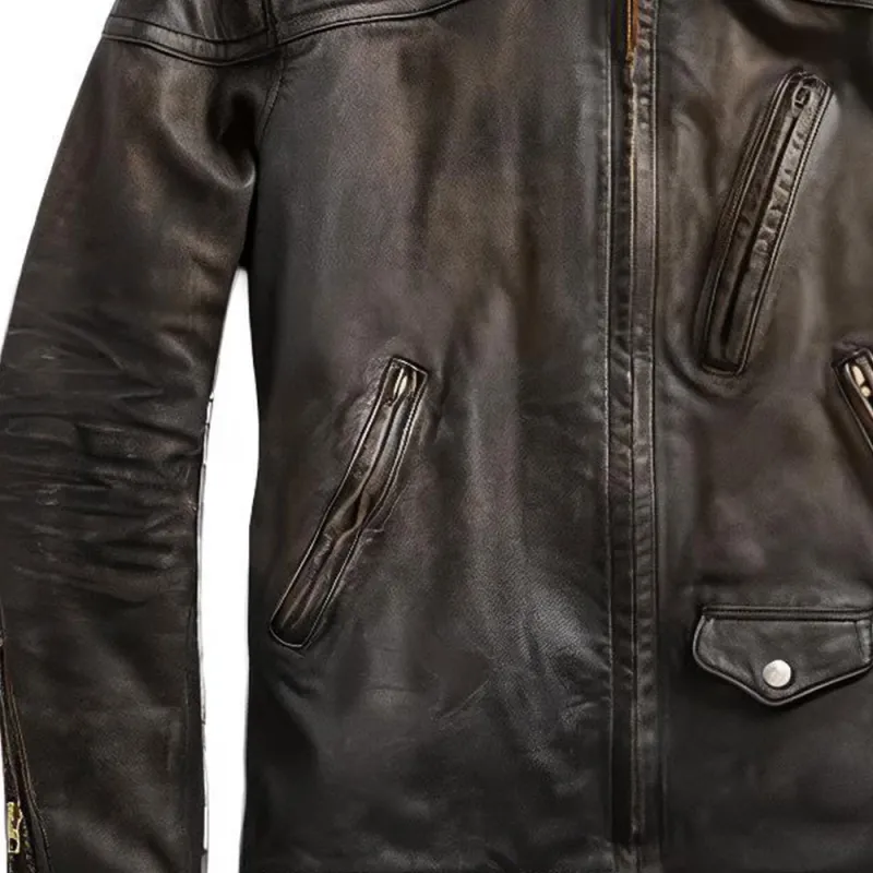 Polo Ralph Lauren Slim Fit Leather Moto Jacket Jackets & Coats Men's Brown-4