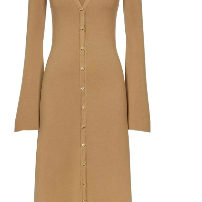 Chloé V-Neck Button-Up Long Sleeve Shirt Dress-4