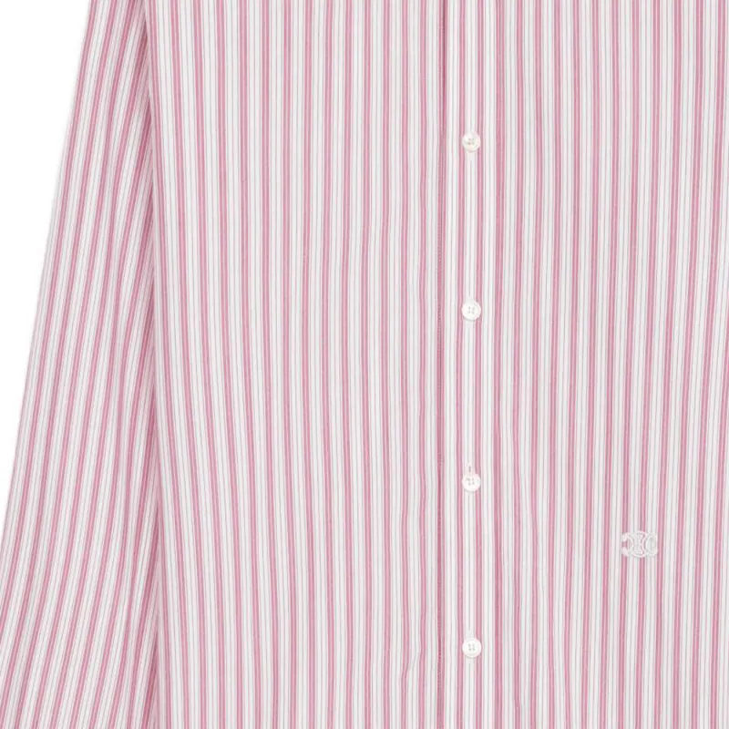 CELINE Striped Logo Embroidered Long Sleeve Shirt-3