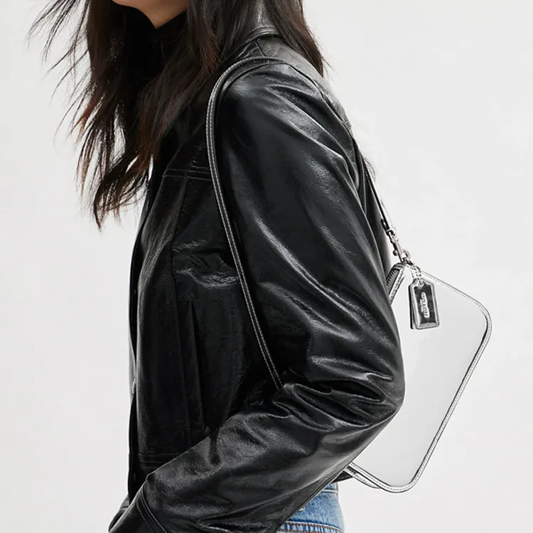 COACH Penn Leather Shoulder Bag, Handbag, Shoulder Bag Women's Metal Silver-5