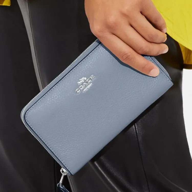 COACH Id Zip Wallet Leather Clutches Wallets Medium Size Women's Blue-2