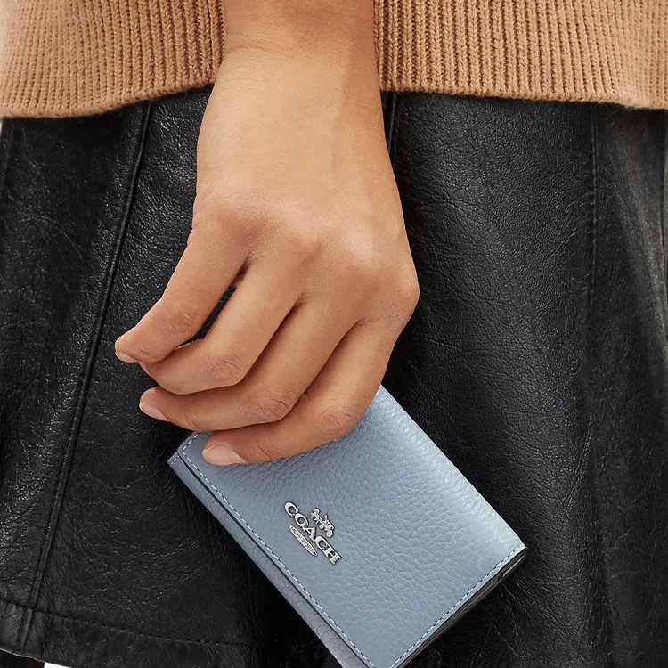 COACH Micro Leather Coin Purses Wallets Women's Blue-2