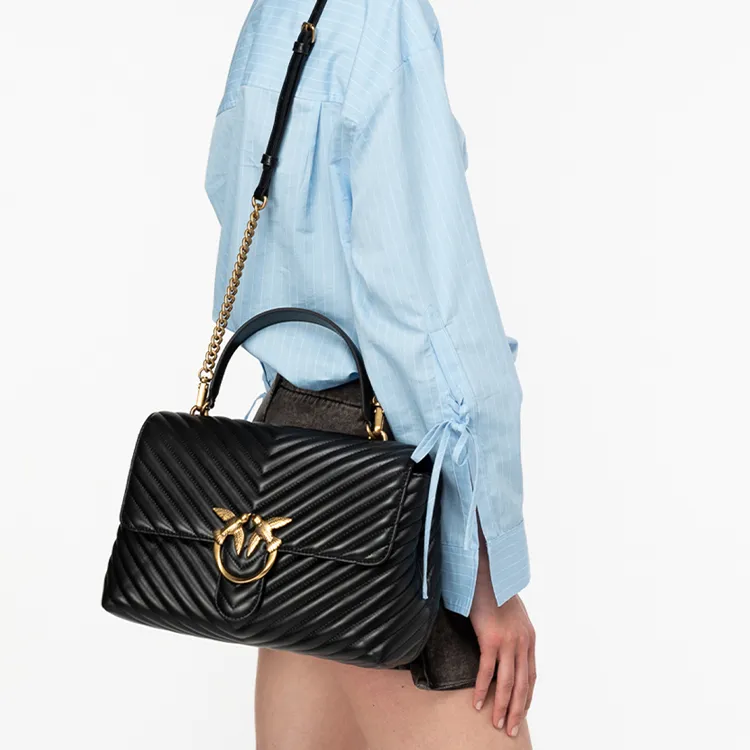 PINKO Leather One Shoulder Handbag Women's Black-4