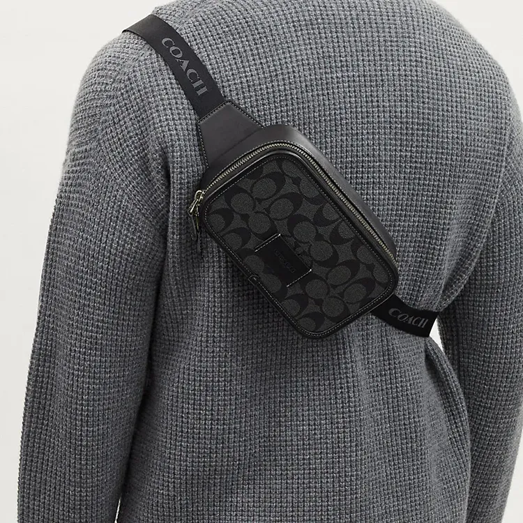 COACH Canvas With Leather One Shoulder Crossbody Fanny Pack Trumpets Men's Black-7