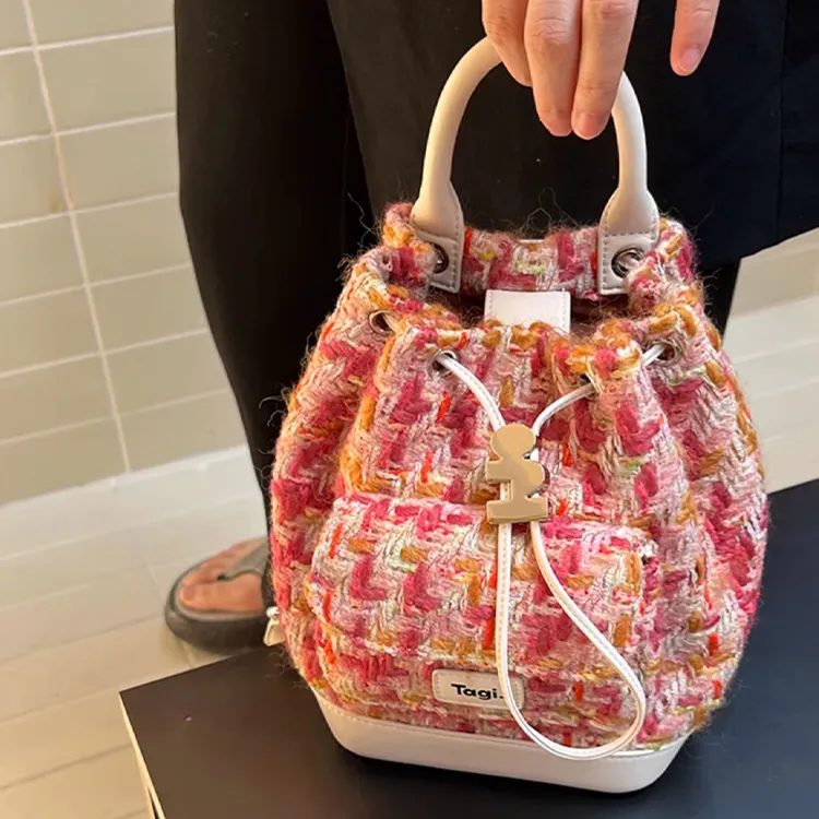 Tagi. Cow Leather Backpack Mini Women's Berry Checkerboard-3