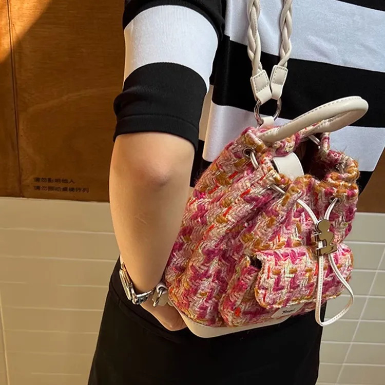 Tagi. Cow Leather Backpack Mini Women's Berry Checkerboard-2
