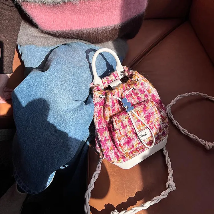 Tagi. Cow Leather Backpack Mini Women's Berry Checkerboard-1