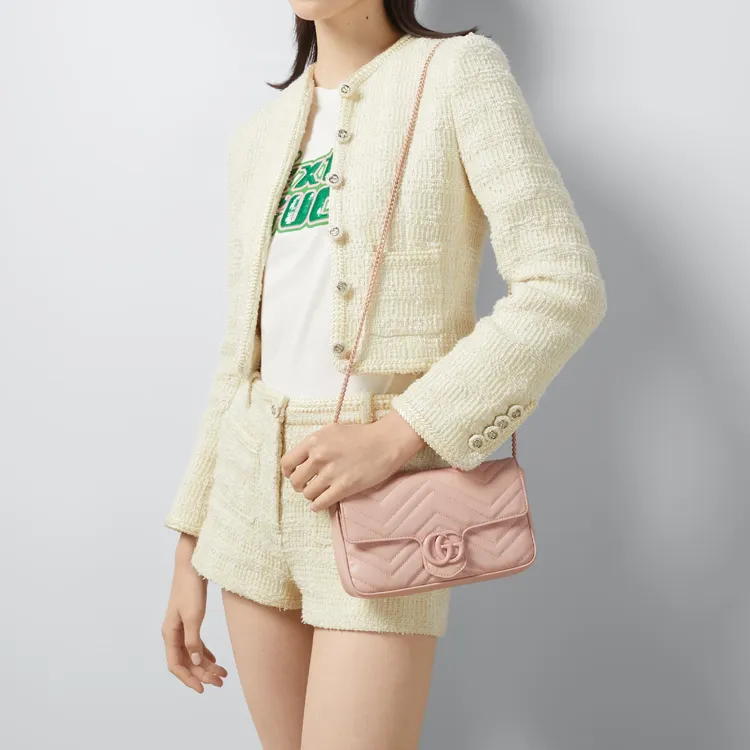 GUCCI GG Marmont Leather 2 in 1 Combo Bag Shoulder Bag Crossbody Bag Mini Women's Light Pink/Beige-12