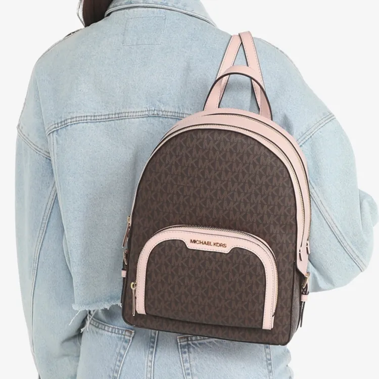 MICHAEL KORS Jaycee Canvas With Canvas Backpack Medium Size Women's Pink/Brown-4