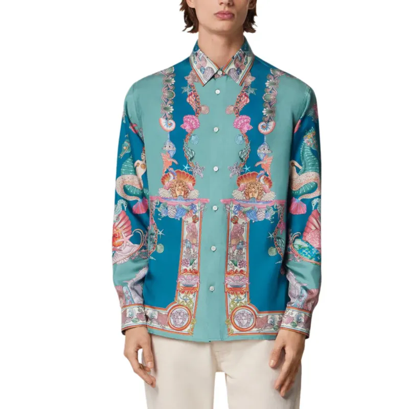 VERSACE CORAL THEATRE Shirt Men's Blue Green-2