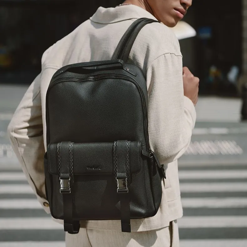 PIERRE CARDIN Top Grain Cow Leather Laptop Bag Backpack Tubas Men's Black-1