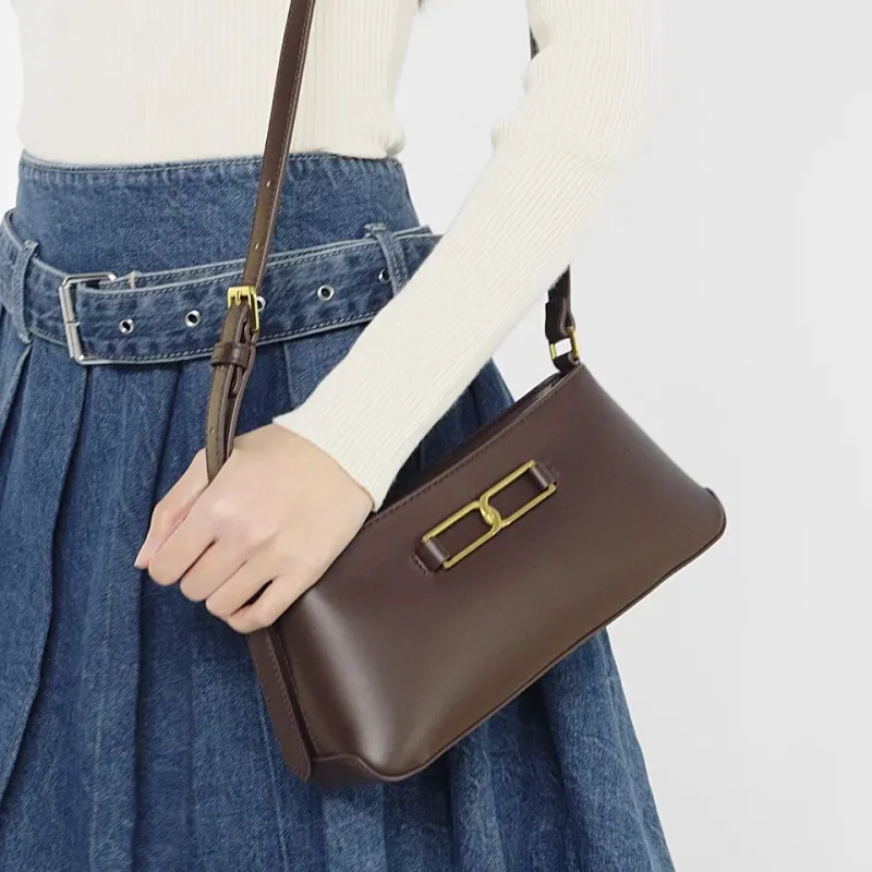 CHARLES&KEITH Cow Leather Charles & Keith Baguette Shoulder Bag Small Size Women's Dark Brown/Chalk White-3