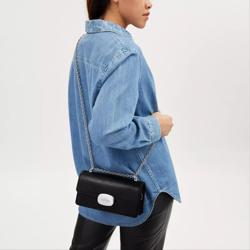 COACH Eliza Leather Shoulder Bag Crossbody Bag Small Size Women's Silver & Black-5