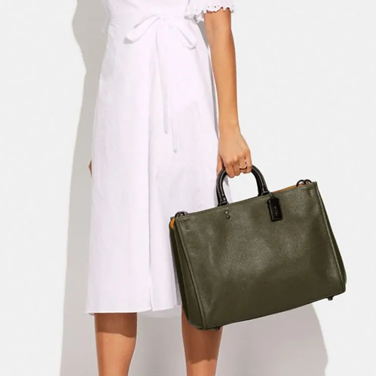 COACH Rogue Leather Handbag Women's Olive Green-5