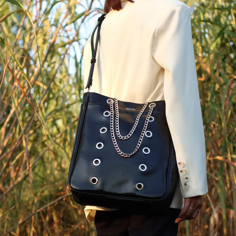 Gudair PU Waxed Leather Shoulder Bag, Crossbody Bag, Handbag Regular Large Size Women's Black-4