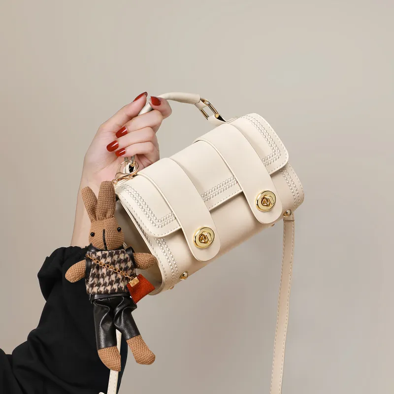 PT'SON Cow Leather With Synthetic Leather Portable Underarm Shoulder Bag, Crossbody Bag Regular Women's Ecru-1