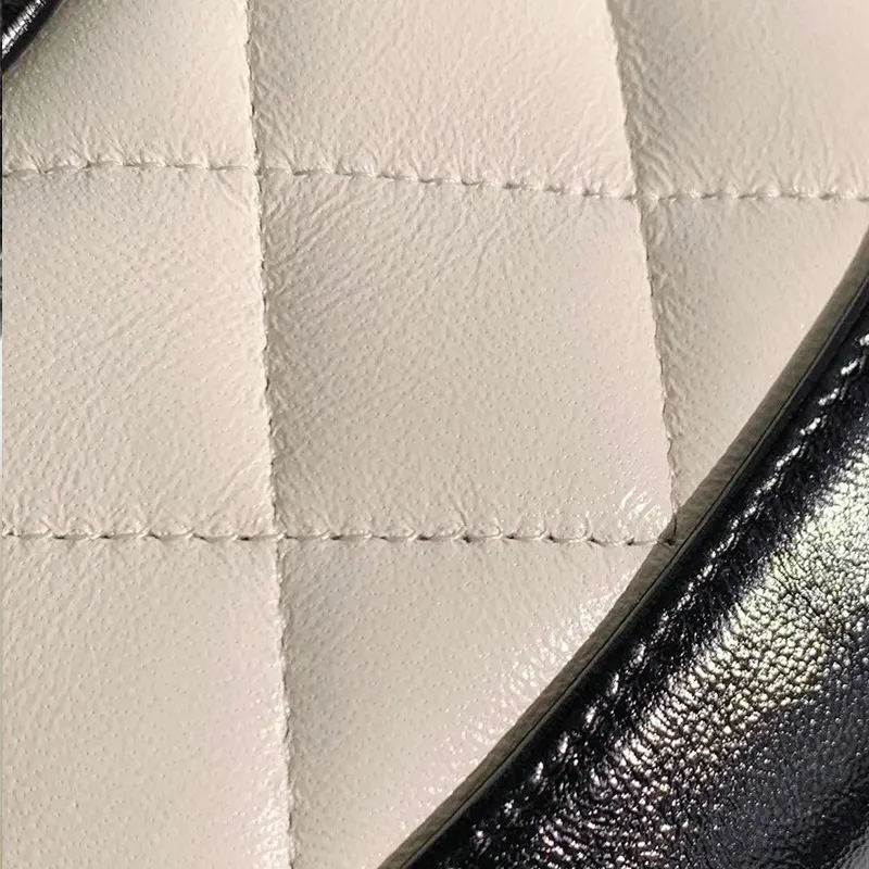 CHANEL Lambskin Handbag, Shoulder Bag, Crossbody Bag Women's White & Black-8