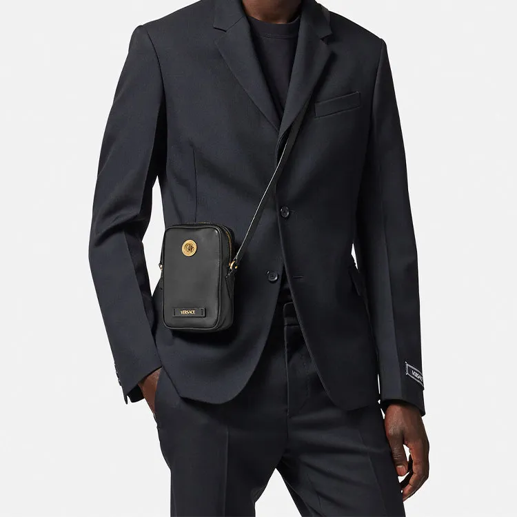 VERSACE La Medusa Cow Leather Shoulder Bag, Crossbody Bag Trumpets Men's Black-5