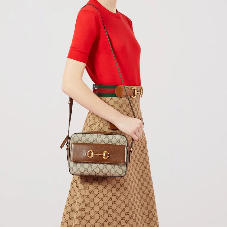 GUCCI Horsebit 1955 Canvas With Leather Camera Bag Shoulder Bag, Crossbody Bag Women's Ebony-7