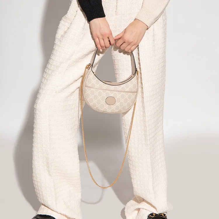 GUCCI Canvas With Leather Binding Canvas Bag, Crescent Bag, Shoulder Bag, Handbag, Shoulder Bag Women's-5