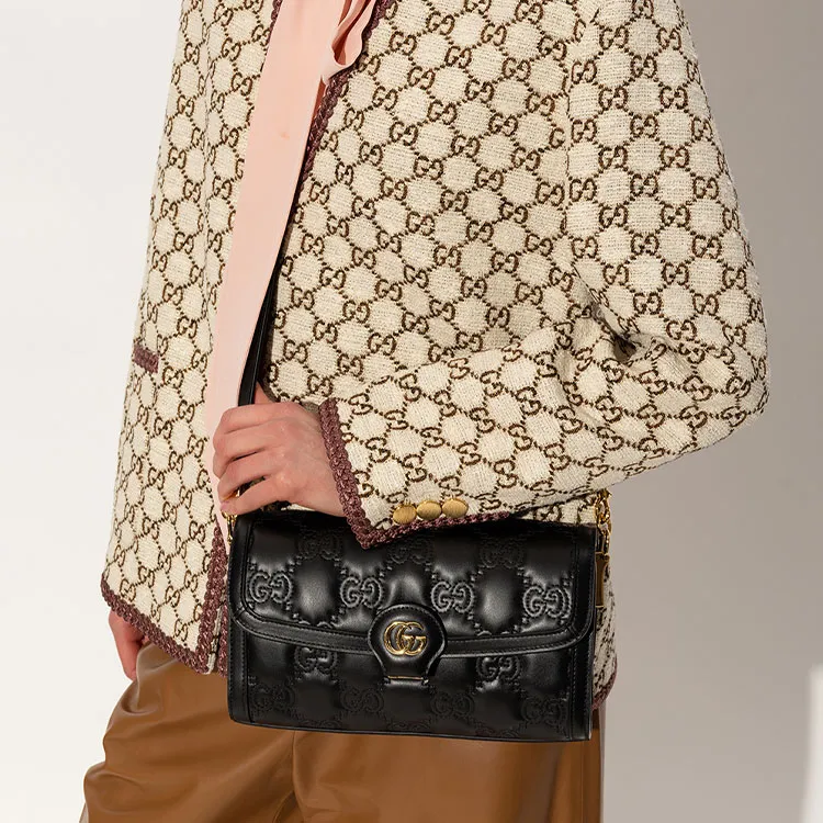 GUCCI GG Matelassé Leather WOC Baguette Bag Shoulder Bag Crossbody Bag Women's Black-6