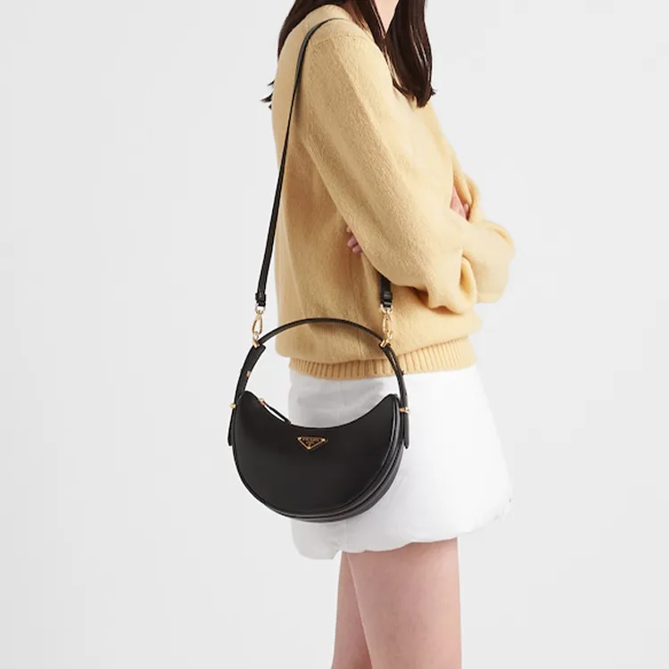 PRADA Arqué Leather Shoulder Bag Black-7