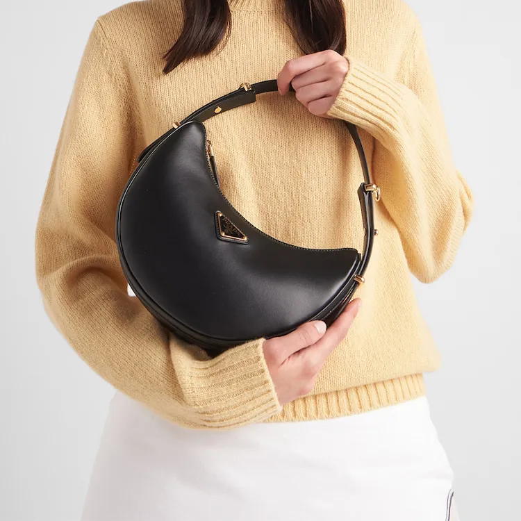 PRADA Arqué Leather Shoulder Bag Black-6