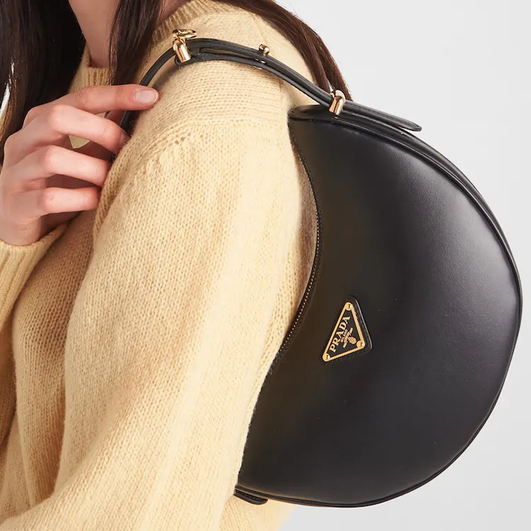 PRADA Arqué Leather Shoulder Bag Black-5