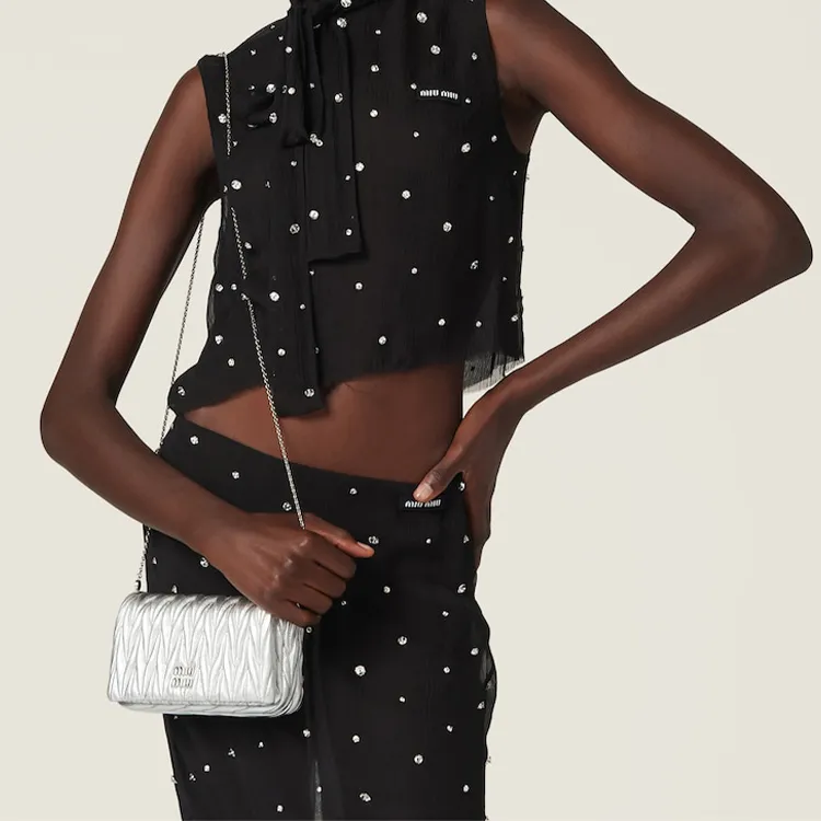 MIU MIU Matelassé Nappa Leather Crossbody Bag, Shoulder Bag Mini Women's Silver-6