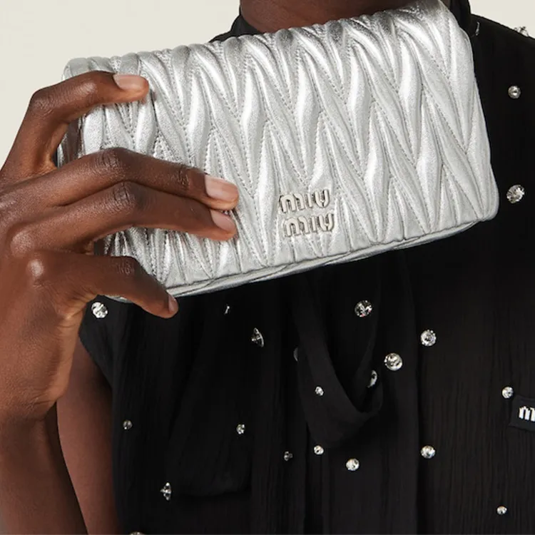 MIU MIU Matelassé Nappa Leather Crossbody Bag, Shoulder Bag Mini Women's Silver-5