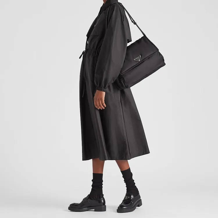 PRADA Cini Re Nylon Recycled Nylon With Leather Messenger Bag, Shoulder Bag, Crossbody Bag Women's Black-6