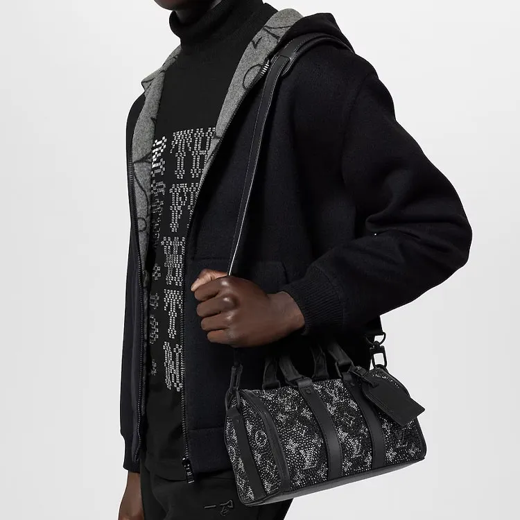 LOUIS VUITTON Keepall Cow Leather Travel Bag, Shoulder Bag, Crossbody Bag, Handbag Men's Black-7